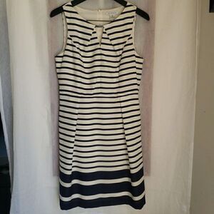 Liz Claiborne Women's Size 10 Dress Pleated Blue White Stripe Sleeveless Sailor